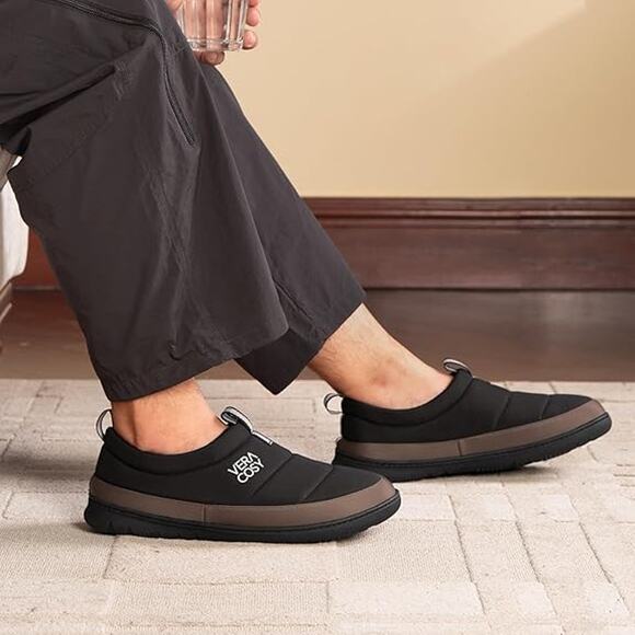 VeraCosy Black Quilted Waterproof Memory Foam House Slippers Size  Men's 13-14 - Picture 4 of 5